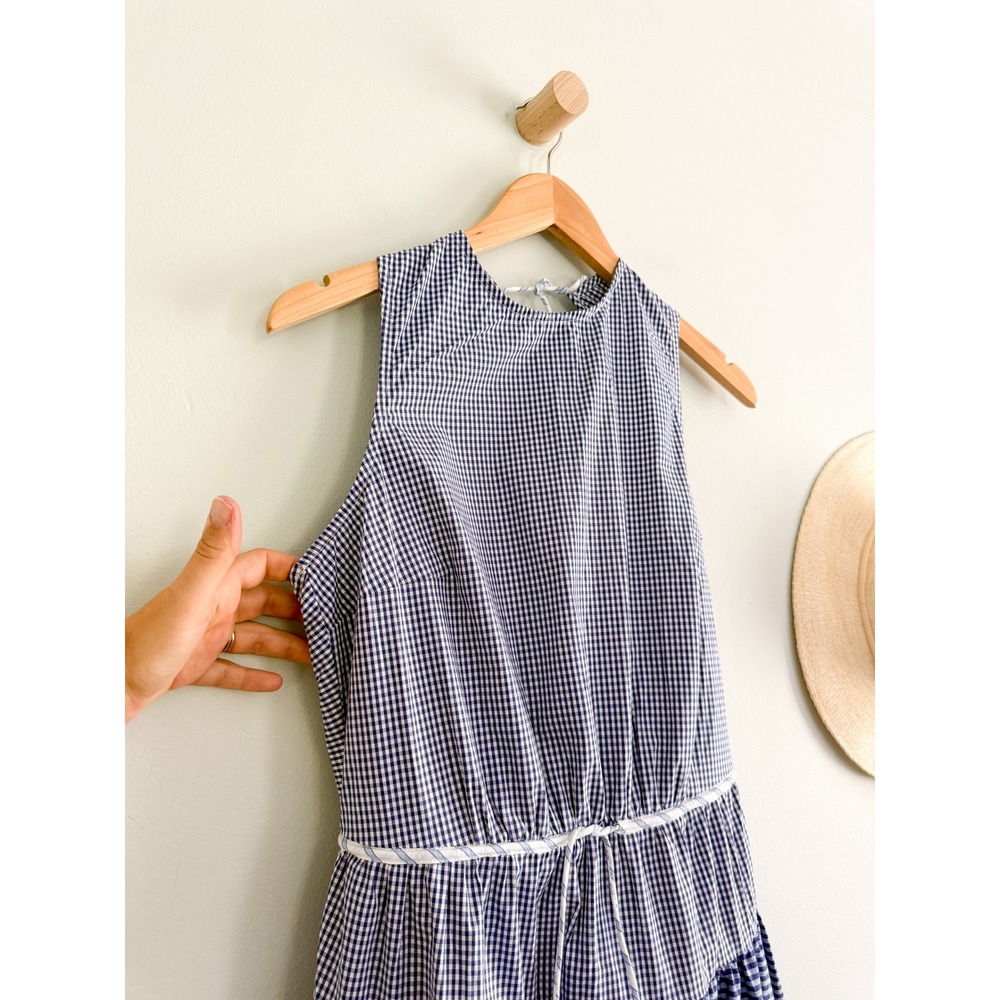 J.Crew | NWT Open-Back Midi Dress in Mixed Blue Gingham Cotton | Sz T4 - Picture 3 of 11